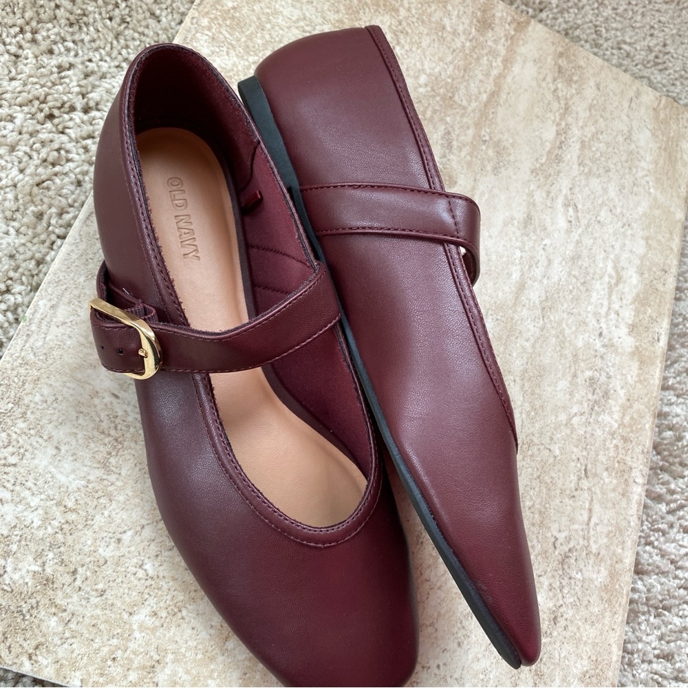 New! Burgundy Clove Maroon Mary Jane Square Toe Ballet Flats Size 7 Old Navy - Picture 7 of 8